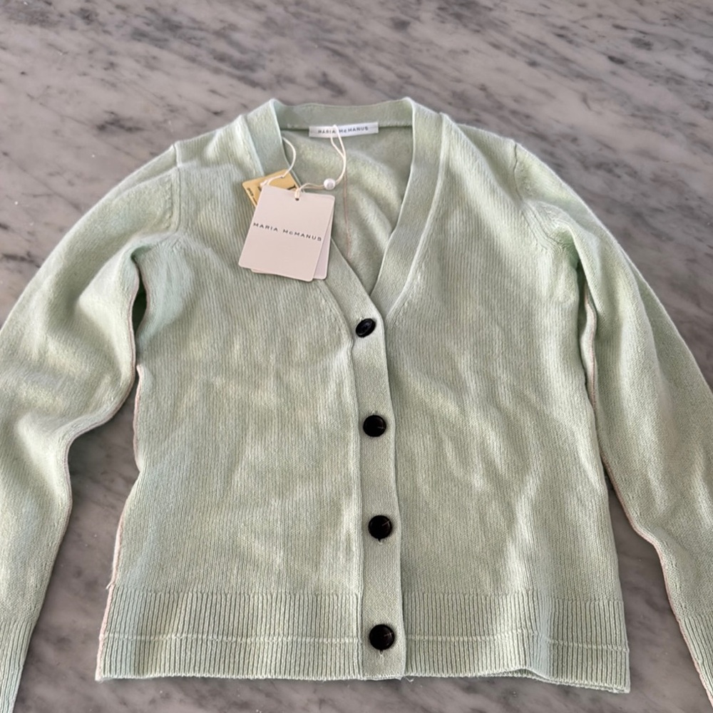 Green V-Neck Cardigan Sweater